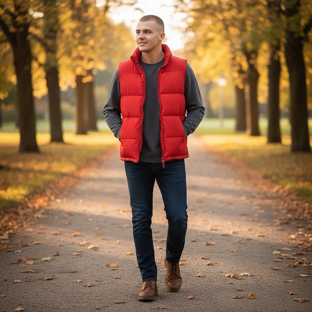 Lands’ End Mens Down Puffer Vest Red Medium Warm Lightweight Outdoor corpcore